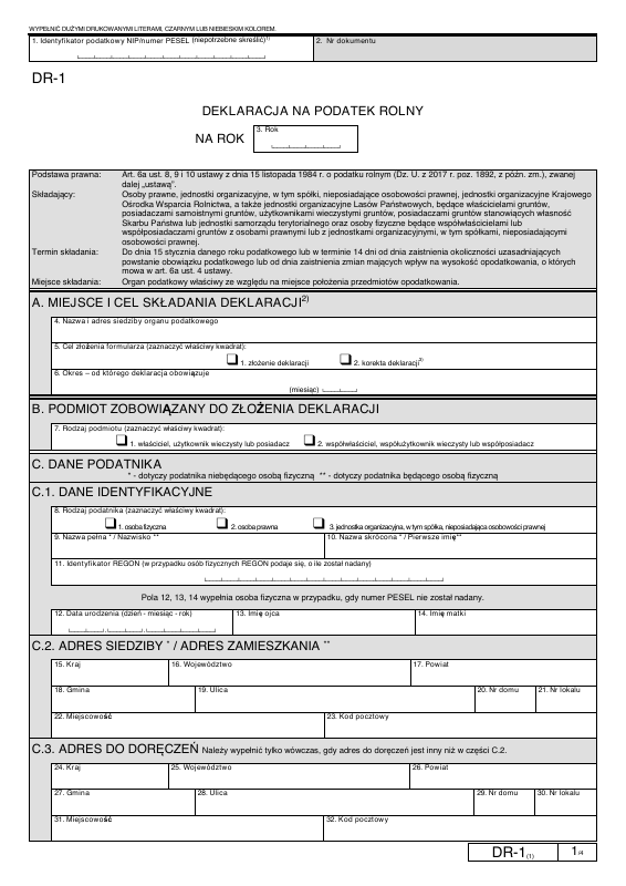 Podgląd formularza DR-1